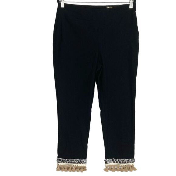 So Slimming CHICOS Pant 1.5~M Black BeadEmbroideryCrochetTassel Stretch”Brigitte - Picture 2 of 6